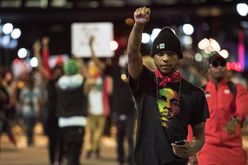 Protesters block traffic on Interstate 85 during protests related to an officer-involved fatal shooting Sept. 21, 2016, in Charlotte, N.C.Sean Rayford/Getty Images